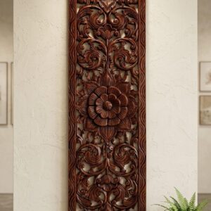 Wood Dart ROYAL TRADERS Hand Carved Wooden Modern Wall Panel Art Decorative Floral Mandala Wall Hanging for Living Room Bedroom Hallway Hotel and Home Decor (BROWN)
